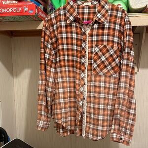POL Orange and Black Plaid Shirt